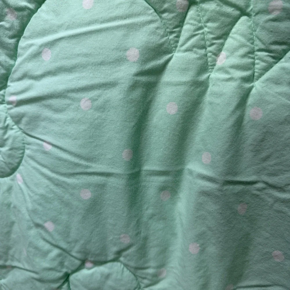 Cloud Island Target Baby Crib Quilt Mint Green Polka Dot Pink Pom Pom Trim 30x38